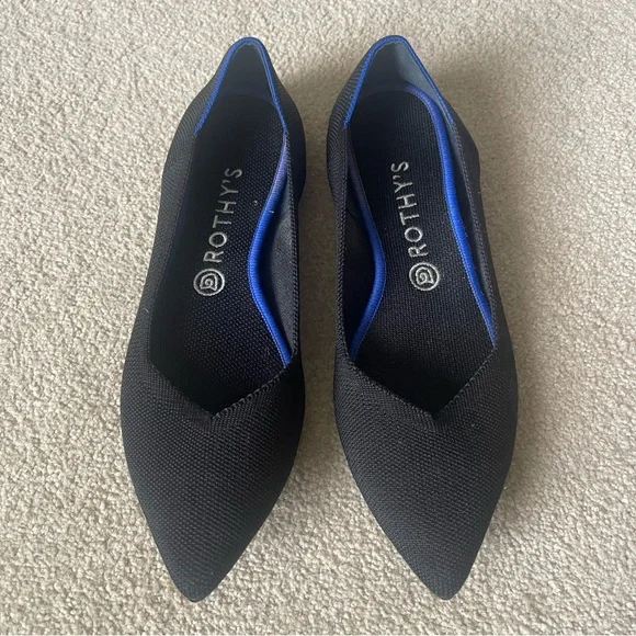 Rothy’s Black Pointed Toe Flats Slip On Shoes Size 10 (Fits like 9.5) - Picture 1 of 8